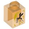 Brick 1x1 with Yellow Streaks and Black Mosquito in Amber Pattern Trans-Orange