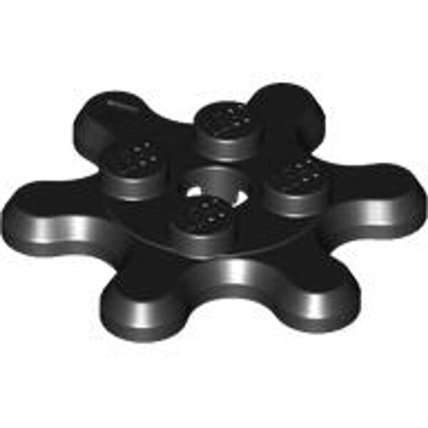 Plate, Round 2x2 Gear 6 Tooth Black