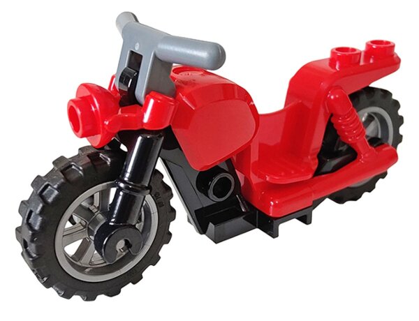 Motorcycle Chopper with Black Frame, Flat Silver Wheels, and Dark Bluish Gray Handlebars Red
