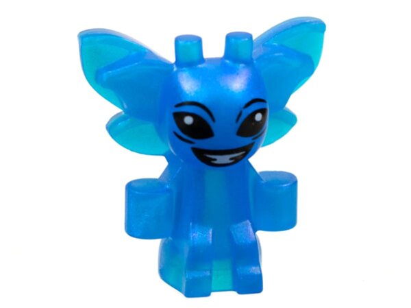 Cornish Pixie with Black Eyes and Open Mouth Smile with White Teeth Pattern Satin Trans-Dark Blue
