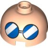 Brick, Round 2x2 Dome Top with Blue Glasses with White Diagonal Stripes Pattern Light Nougat