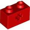 Technic, Brick 1x2 with Axle Hole Red