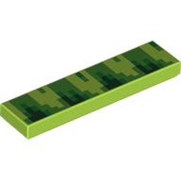 Tile 1x4 with Pixelated Bright Green, Dark Green, and Green Pattern (Sonic Grass) Lime