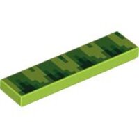 Tile 1x4 with Pixelated Bright Green, Dark Green, and...