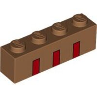 Brick 1x4 with 3 Partial Red Stripes Pattern Medium Nougat