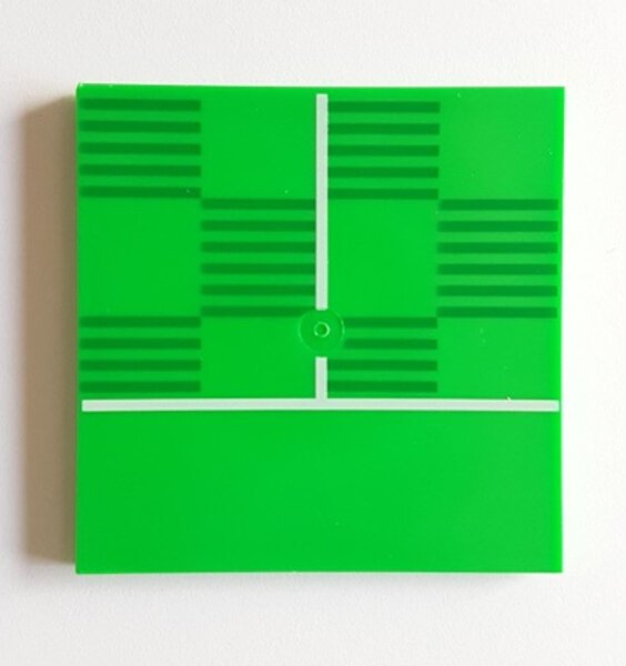 Tile 6x6 with Bottom Tubes with Soccer (Football) Pitch Halfway Line Pattern Bright Green
