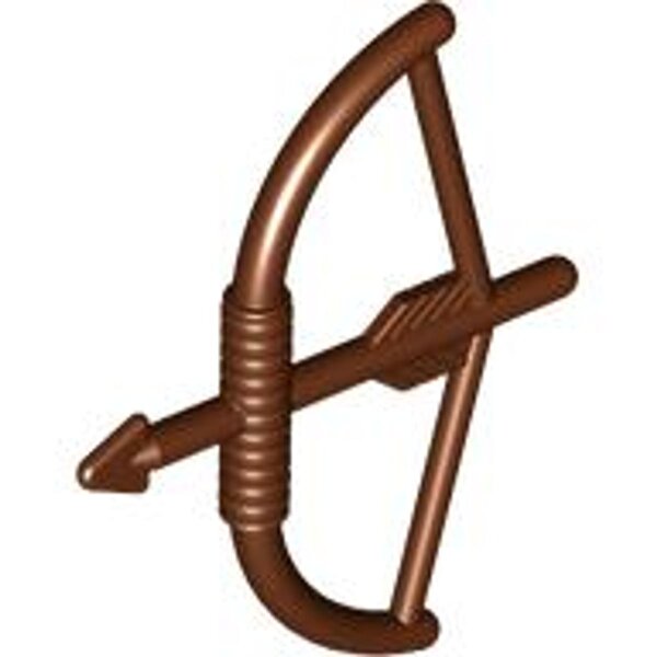 Minifigure, Weapon Bow, Longbow with Arrow Drawn Reddish Brown