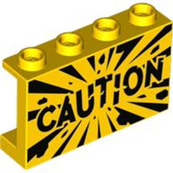 Panel 1x4x2 with Side Supports - Hollow Studs with Black CAUTION and Explosion Pattern Yellow