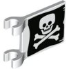 Flag 2x2 Square with Flat Skull and Crossbones on Black Background Pattern on Both Sides (Jolly Roger) White
