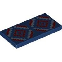 Tile 2x4 with Dark Red and Medium Blue Geometric Rug...