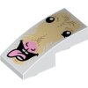 Slope, Curved 2x1x2/3 Inverted with Tan Fur, Eyes, Open Mouth, Bright Pink Tongue and Nose Pattern (Goat Face) White