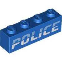 Brick 1x4 with Bright Light Blue and White POLICE Pattern...