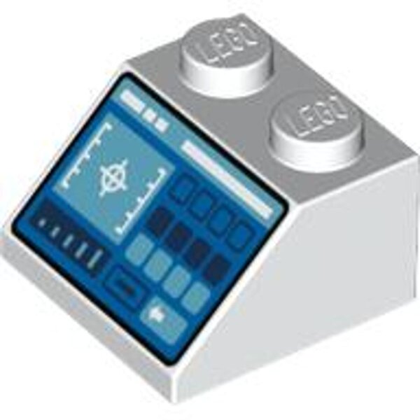 Slope 45 2x2 with Control Panel with Medium Azure and Dark Blue Buttons, Crosshairs, Bar Chart and Slot Pattern White