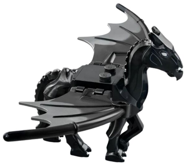 Horse, Skeletal with Marbled Dark Bluish Gray Wings and White Eyes Pattern (HP Thestral) Black