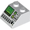 Slope 45 2x2 with Green Control Screen, Gauges, Light Bluish Gray Lever and Silver Buttons Pattern White