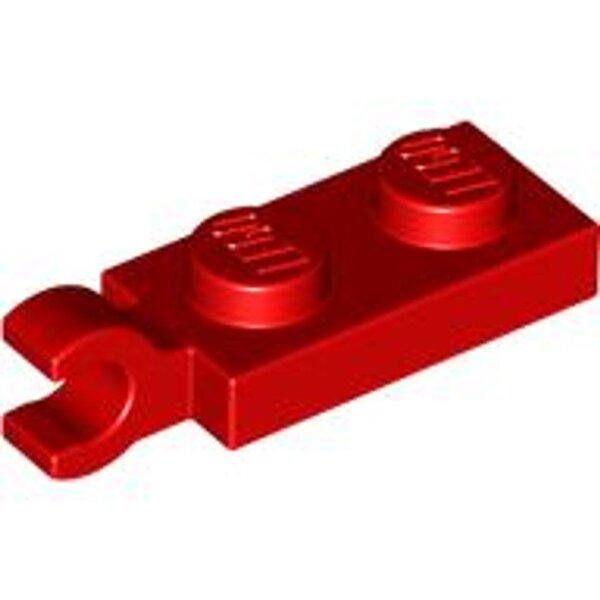 Plate, Modified 1x2 with Clip on End (Horizontal Grip) Red