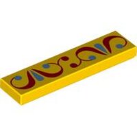 Tile 1x4 with Red and Medium Azure Ornament Pattern Yellow