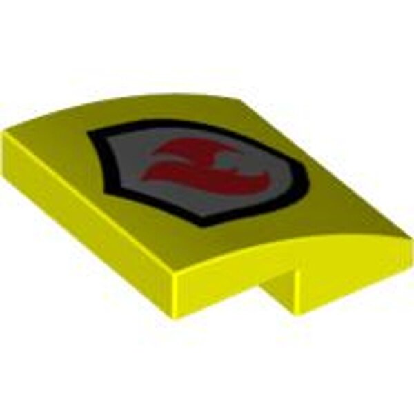 Slope, Curved 2x2x2/3 with Red and Silver Fire Logo Pattern Neon Yellow