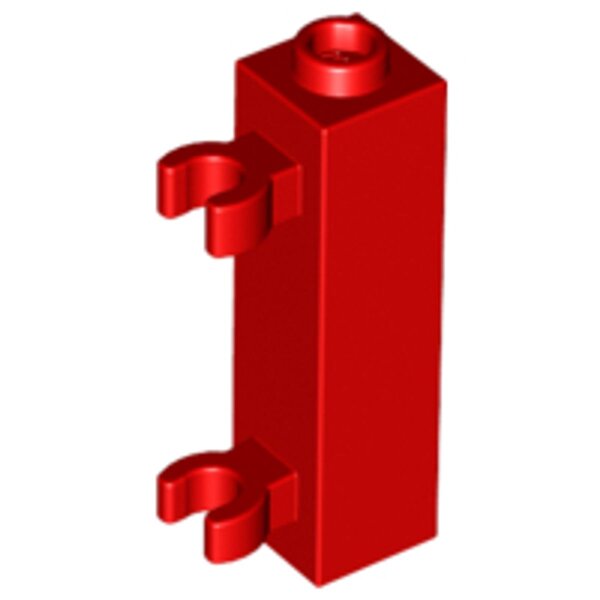 Brick, Modified 1x1x3 with 2 Clips (Vertical Grip) - Hollow Stud Red