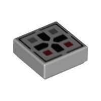Tile 1x1 with Groove with Black Cross and Dark Red and...