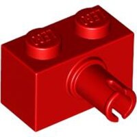 Brick, Modified 1x2 with Pin and Bottom Stud Holder Red