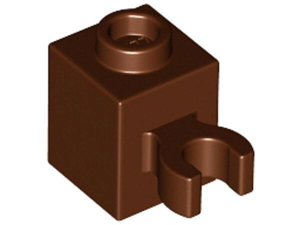 Brick, Modified 1x1 with Open O Clip (Vertical Grip) - Hollow Stud Reddish Brown