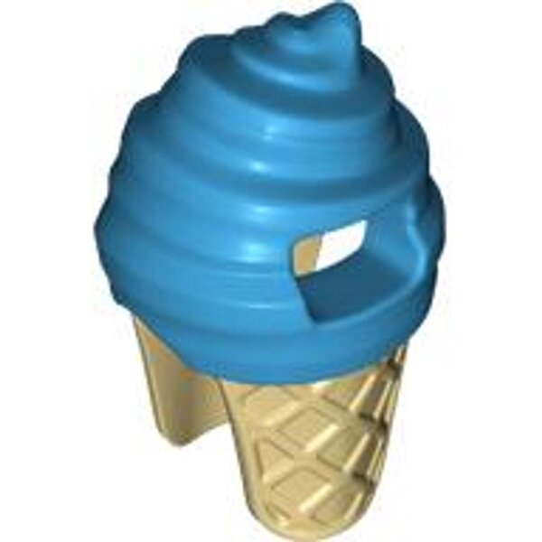 Minifigure, Headgear Head Cover, Costume Ice Cream with Molded Tan Cone Pattern Dark Azure