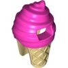 Minifigure, Headgear Head Cover, Costume Ice Cream with Molded Tan Cone Pattern Dark Pink