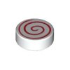 Tile, Round 1x1 with Red Spiral Pattern White