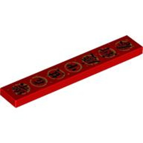 Tile 1x6 with Black Chinese Logogram 乐在其中庆新春 (Everyone Enjoyed Themselves in Celebrating the New Year) Pattern Red