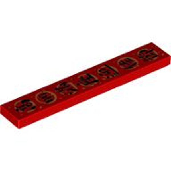 Tile 1x6 with Black Chinese Logogram 高朋满座迎佳节 (Honored Guests are Present to Celebrate the Joyous Festival) Pattern Red