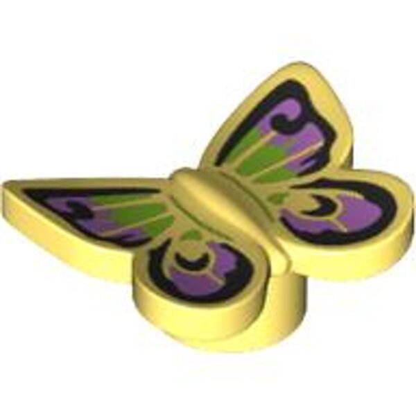 Butterfly with Stud Holder with Black, Medium Lavender, and Lime Wings Pattern Bright Light Yellow