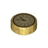 Tile, Round 1x1 with Tan Clock Face Pattern Pearl Gold