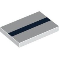 Tile 2x3 with Dark Blue Stripe Pattern White
