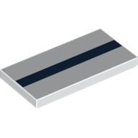 Tile 2x4 with Dark Blue Stripe Pattern White