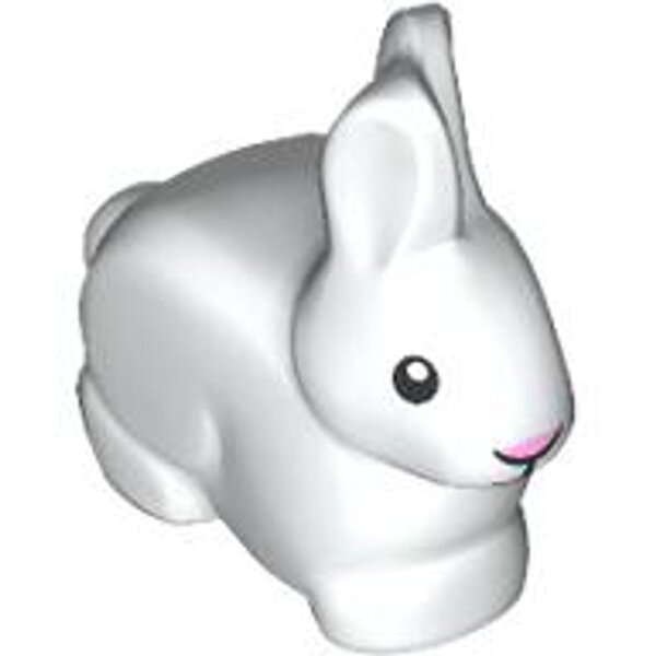 Bunny / Rabbit with Black Eyes and Mouth and Bright Pink Nose Pattern White