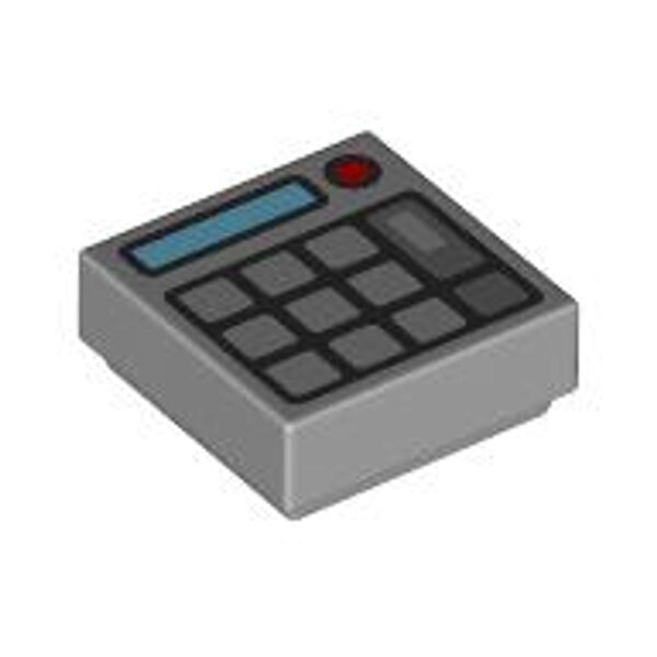 Tile 1x1 with Silver Keypad Buttons, Medium Azure Screen and Red Light (Calculator) Pattern Light Bluish Gray
