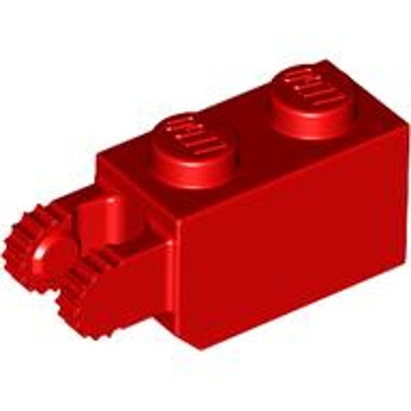 Hinge Brick 1x2 Locking with 2 Fingers Vertical End Red