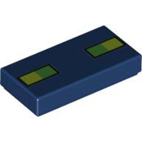 Tile 1x2 with Bright Green and Lime Squares Pattern (Minecraft Phantom Eyes) Dark Blue