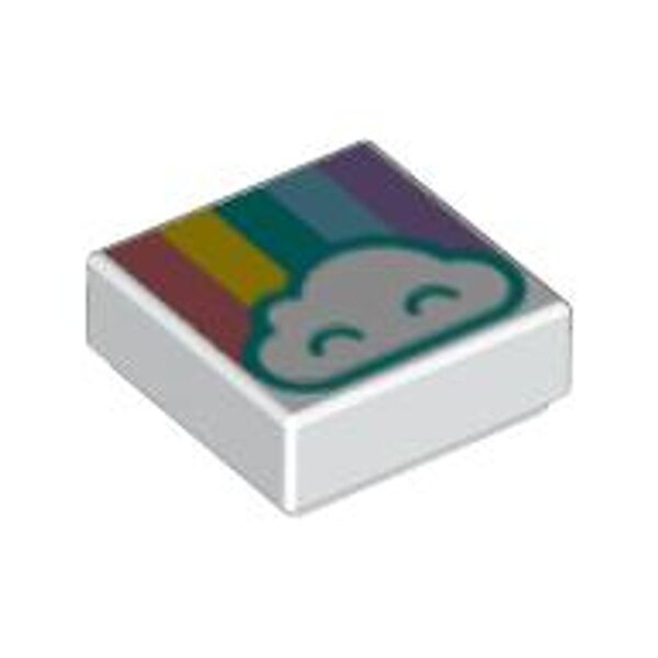 Tile 1x1 with Cloud and Pastel Rainbow Pattern White