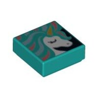 Tile 1x1 with White Unicorn Head, Gold Horn, and Metallic...