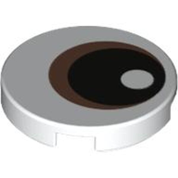 Tile, Round 2x2 with Bottom Stud Holder with Eye with Copper Iris and Black Pupil Pattern White