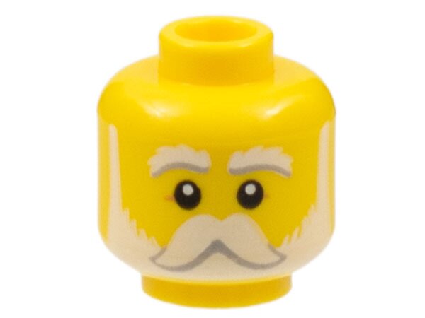 Minifigure, Head White Eyebrows, Moustache, and Beard, Medium Nougat Crows Feet Pattern - Hollow Stud Yellow