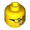 Minifigure, Head Gray Eyebrows and Stubble, Medium Nougat Cheek Lines and Chin Dimple, Black Glasses Pattern - Hollow Stud Yellow