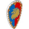 Minifigure, Shield Ovoid with Gold Border and Lion Head on Blue and Red Background Pattern White