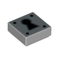Tile 1x1 with Black Keyhole and 4 Dots on Silver...
