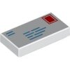 Tile 1x2 with Dark Azure Lines and Red Rectangle Pattern (Mail Envelope with Stamp and Return Address) White