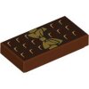 Tile 1x2 with Candy Bar Chocolate Blocks and Gold Bow Pattern Reddish Brown