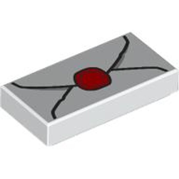 Tile 1x2 with Envelope with Red Wax Seal and Light Bluish Gray Highlights Pattern White