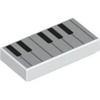 Tile 1x2 with Black and White Piano Keys Pattern White